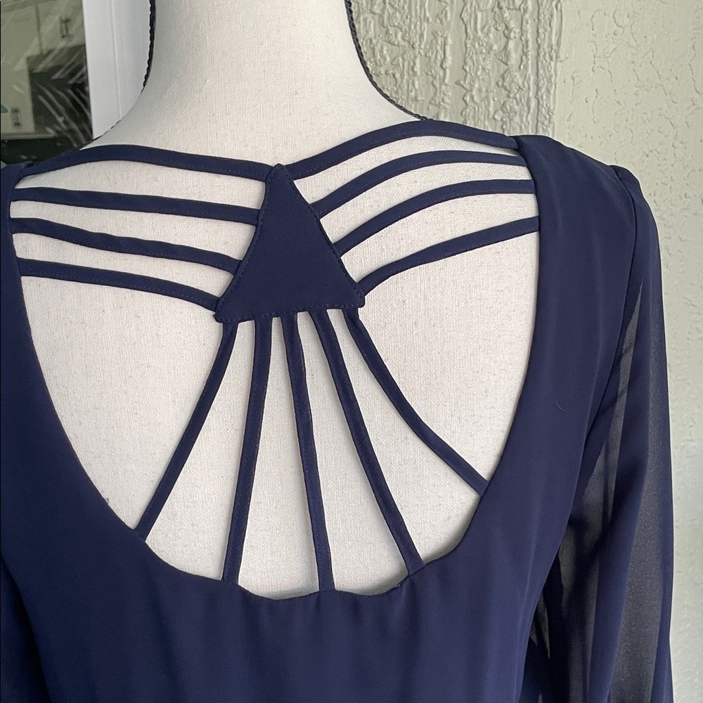 AGB Navy Mini Dress with Black Belt - Picture 3 of 4